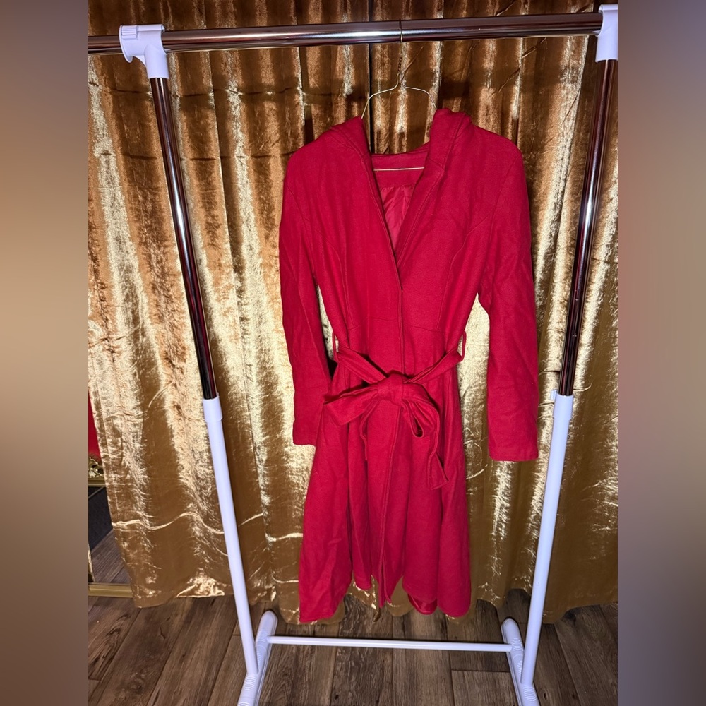 Heavy wool blend coat with oversized hood